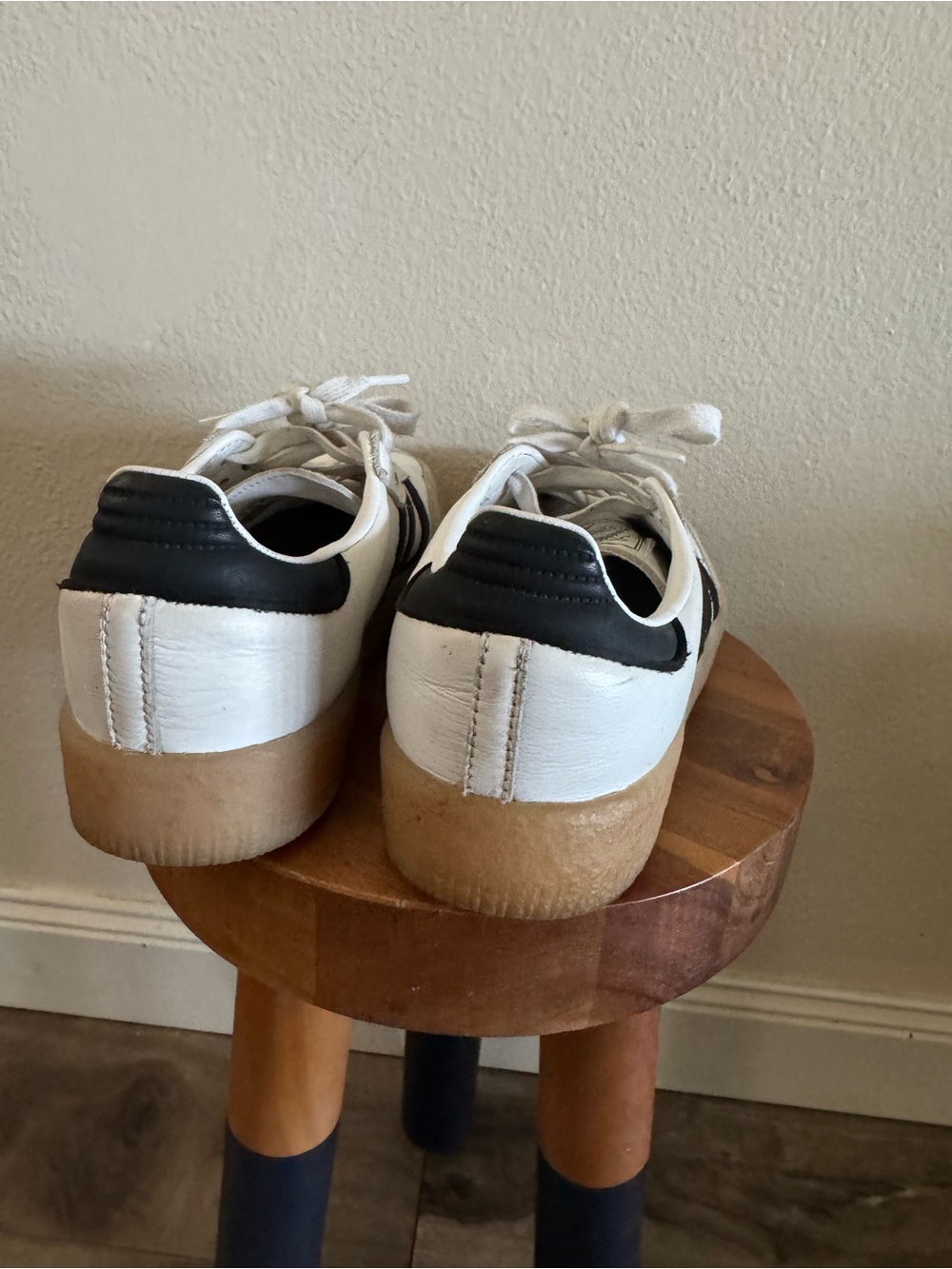 adidas White Samba Sneakers with Black Stripes and Gum-Tone Accents - Picture 4 of 4